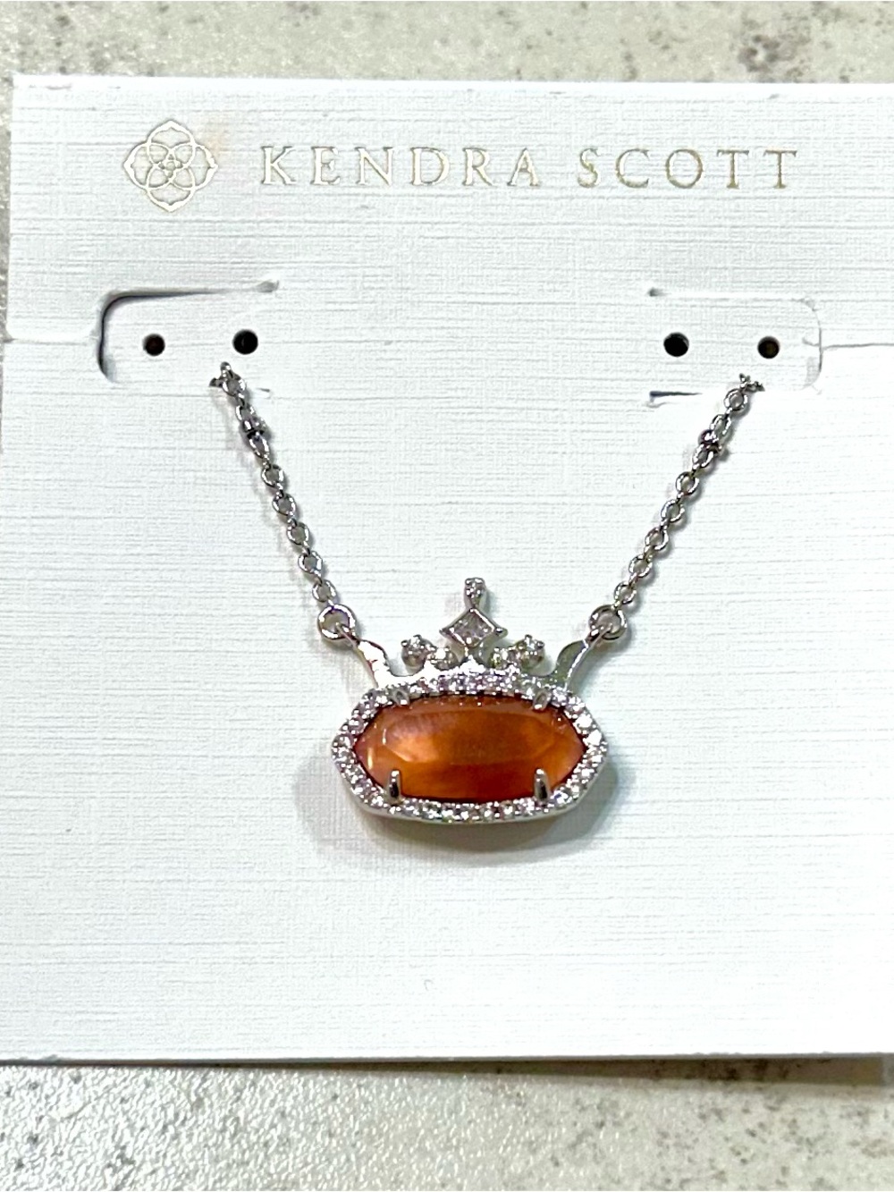NEW! Kendra Scott Orange Oval Gemstone Pendant Necklace - Silver Tone